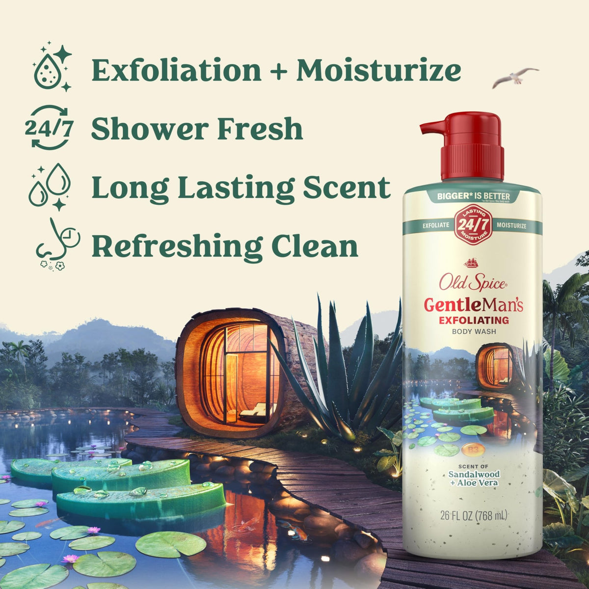 Old Spice GentleMan's Exfoliating & Moisturizing Body Wash for Men, 24/7 Shower Fresh with Long Lasting Scent, Renewing Vitamin B3 Blend, Sandalwood + Aloe Vera Scent, 26 oz - thewildfolk Old Spice GentleMan's Exfoliating & Moisturizing Body Wash for Men, 24/7 Shower Fresh with Long Lasting Scent, Renewing Vitamin B3 Blend, Sandalwood + Aloe Vera Scent, 26 oz