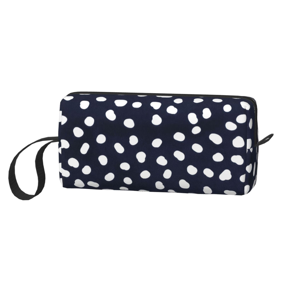 OLUSENMO White Doodle Polka Dot Makeup Bag for Women with Wrist Strap - thewildfolk OLUSENMO White Doodle Polka Dot Makeup Bag for Women with Wrist Strap