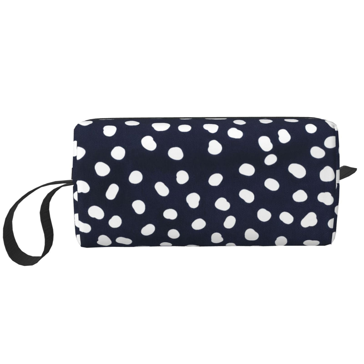 OLUSENMO White Doodle Polka Dot Makeup Bag for Women with Wrist Strap - thewildfolk OLUSENMO White Doodle Polka Dot Makeup Bag for Women with Wrist Strap
