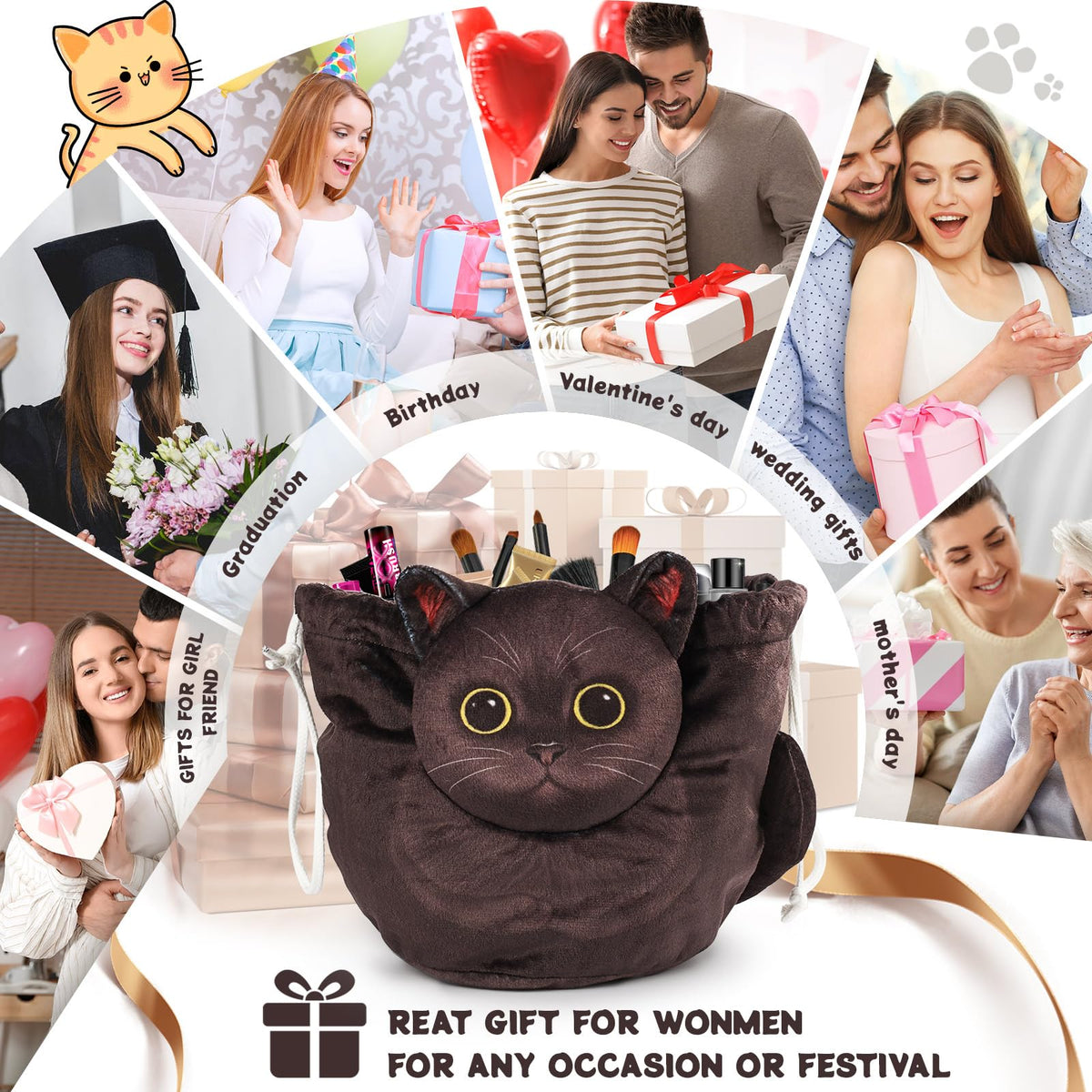 Openhahaha Drawstring Makeup Bag, Cat Makeup Bag, Travel Makeup Organizer, Cosmetic Pouch Bag, Cat Gift for Women, Lay Flat Makeup Bag Gifts for Cat Lovers - thewildfolk Openhahaha Drawstring Makeup Bag, Cat Makeup Bag, Travel Makeup Organizer, Cosmetic Pouch Bag, Cat Gift for Women, Lay Flat Makeup Bag Gifts for Cat Lovers