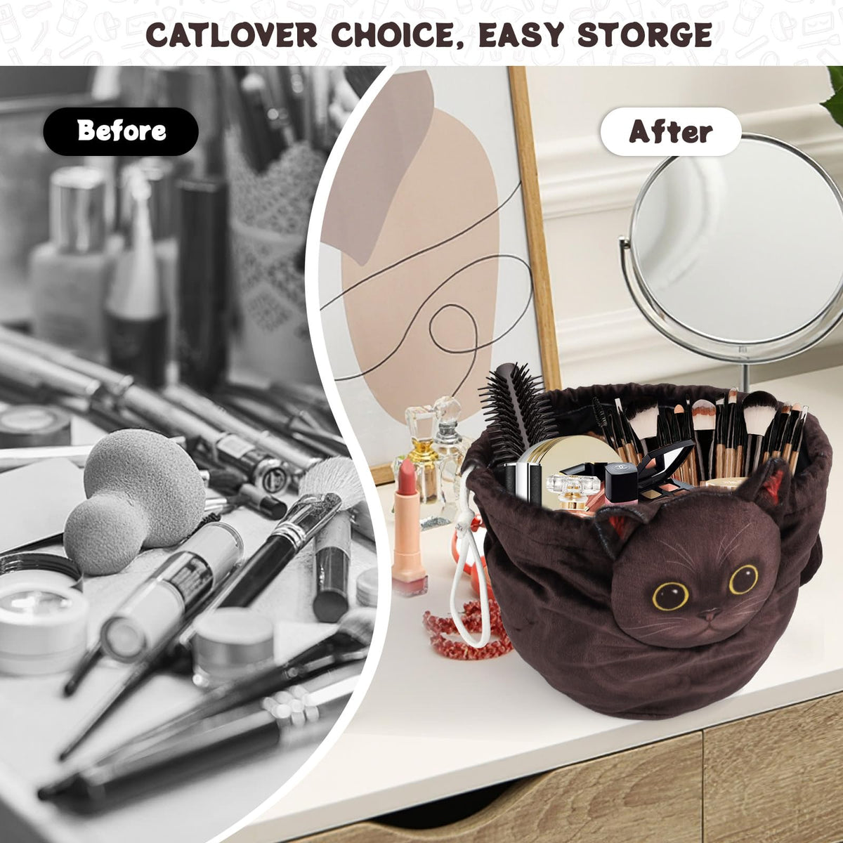 Openhahaha Drawstring Makeup Bag, Cat Makeup Bag, Travel Makeup Organizer, Cosmetic Pouch Bag, Cat Gift for Women, Lay Flat Makeup Bag Gifts for Cat Lovers - thewildfolk Openhahaha Drawstring Makeup Bag, Cat Makeup Bag, Travel Makeup Organizer, Cosmetic Pouch Bag, Cat Gift for Women, Lay Flat Makeup Bag Gifts for Cat Lovers