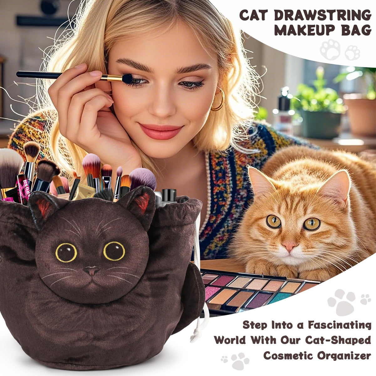 Openhahaha Drawstring Makeup Bag, Cat Makeup Bag, Travel Makeup Organizer, Cosmetic Pouch Bag, Cat Gift for Women, Lay Flat Makeup Bag Gifts for Cat Lovers - thewildfolk Openhahaha Drawstring Makeup Bag, Cat Makeup Bag, Travel Makeup Organizer, Cosmetic Pouch Bag, Cat Gift for Women, Lay Flat Makeup Bag Gifts for Cat Lovers