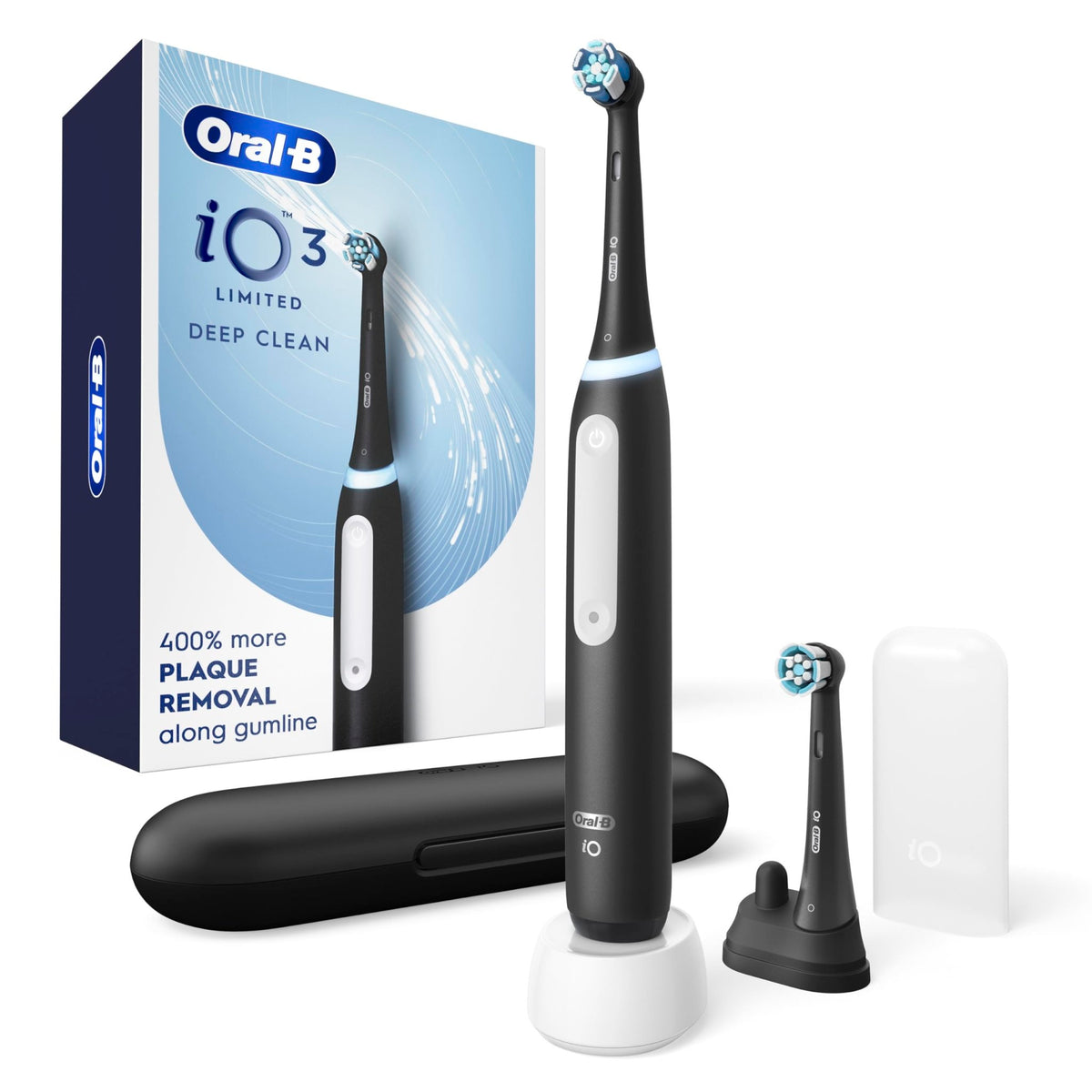 Oral-B iO Series 3 Limited Deep Clean Rechargeable Electric Toothbrush for Adults, Black, 3 Modes, Smart Pressure Sensor, Plaque Removal and Gum Care, 2 Replacement Brush Heads, Travel Case - thewildfolk Oral-B iO Series 3 Limited Deep Clean Rechargeable Electric Toothbrush for Adults, Black, 3 Modes, Smart Pressure Sensor, Plaque Removal and Gum Care, 2 Replacement Brush Heads, Travel Case