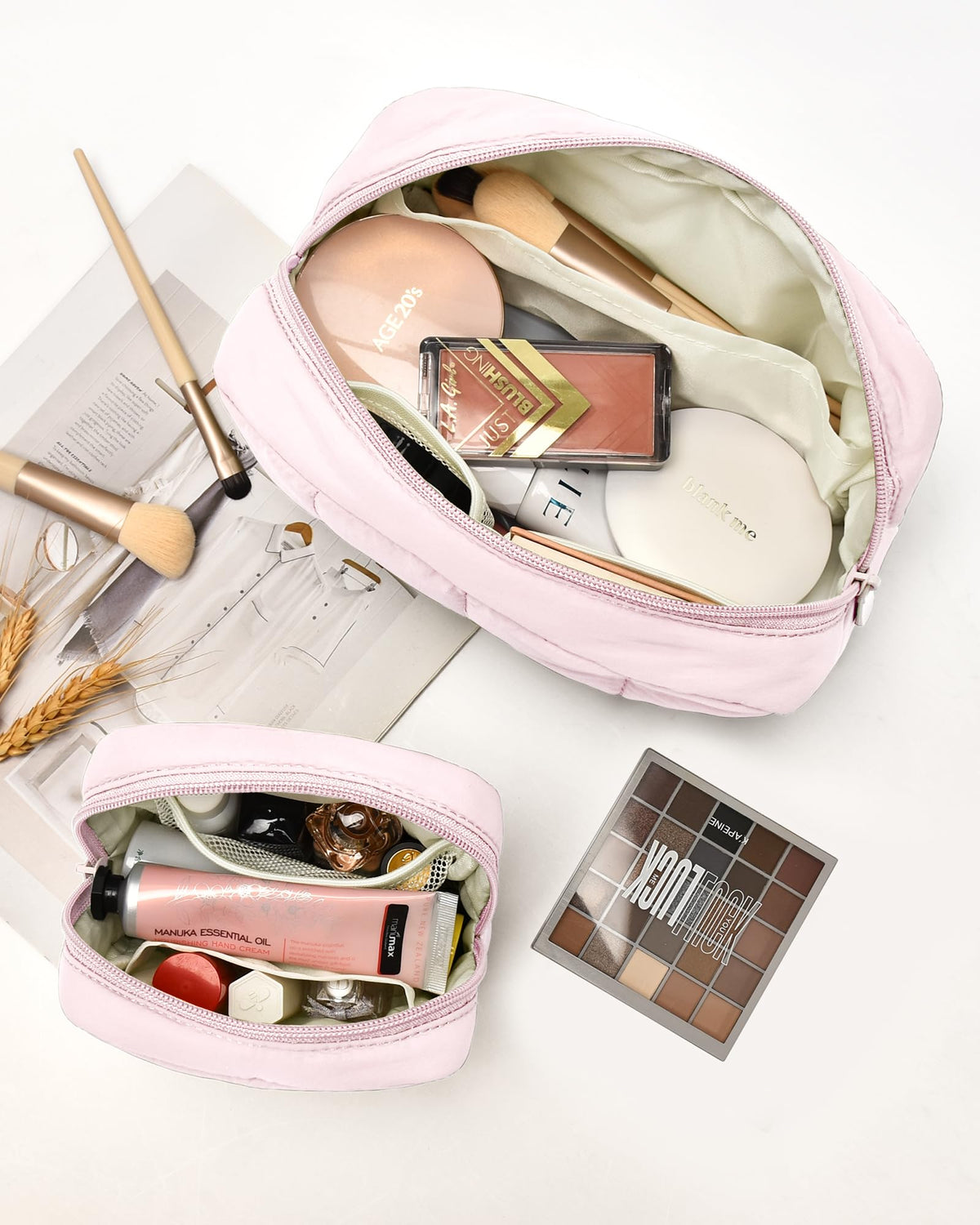 oscaurt 2 Pcs Makeup Bag Travel Toiletry Bag for Women Puffy Padded Cosmetic Pouch Purse Wide-open Makeup Organizer Case Travel Essentials - thewildfolk oscaurt 2 Pcs Makeup Bag Travel Toiletry Bag for Women Puffy Padded Cosmetic Pouch Purse Wide-open Makeup Organizer Case Travel Essentials