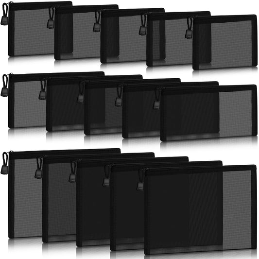 Outus 15 Pcs Mesh Bag with Zipper,9.84x7.09, 7.87x3.94, 5x3.94 Inches,Black - thewildfolk Outus 15 Pcs Mesh Bag with Zipper,9.84x7.09, 7.87x3.94, 5x3.94 Inches,Black