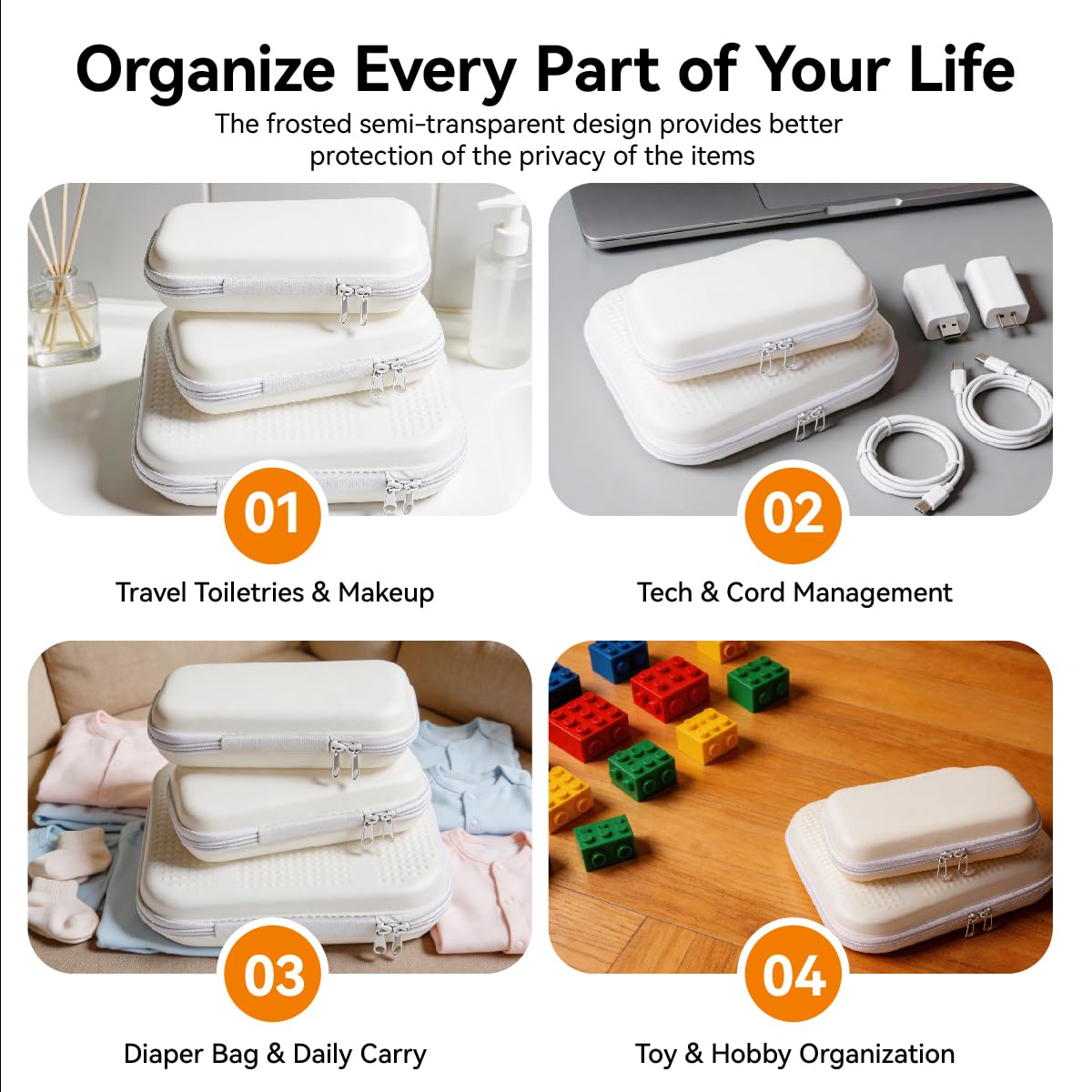 OUXIA 3 Pcs Hard Shell Zipper Case, Hard Plastic Zipper Case, Travel Toiletry Bag, Diaper Bag Organizer Pouches Matte Hard Shell Cosmetic/Toiletry Pouch, Travel Organizer, Toy Storage Bins for Travel - thewildfolk OUXIA 3 Pcs Hard Shell Zipper Case, Hard Plastic Zipper Case, Travel Toiletry Bag, Diaper Bag Organizer Pouches Matte Hard Shell Cosmetic/Toiletry Pouch, Travel Organizer, Toy Storage Bins for Travel