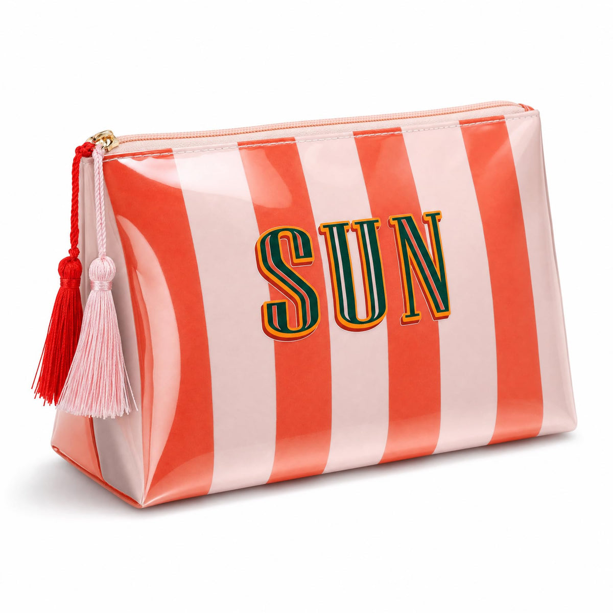 Ovwqt Waterproof Striped PVC Makeup Bag small, Cosmetic Zipper Pouch Travel Toiletry Organizer, Beach Pool Summer Vacation Essentials Gift for Women Girls(Pink-Orange-SUN) - thewildfolk Ovwqt Waterproof Striped PVC Makeup Bag small, Cosmetic Zipper Pouch Travel Toiletry Organizer, Beach Pool Summer Vacation Essentials Gift for Women Girls(Pink-Orange-SUN)