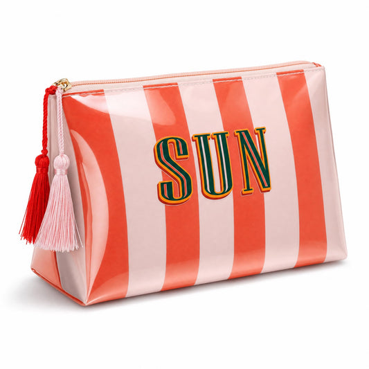 Ovwqt Waterproof Striped PVC Makeup Bag small, Cosmetic Zipper Pouch Travel Toiletry Organizer, Beach Pool Summer Vacation Essentials Gift for Women Girls(Pink-Orange-SUN) - thewildfolk Ovwqt Waterproof Striped PVC Makeup Bag small, Cosmetic Zipper Pouch Travel Toiletry Organizer, Beach Pool Summer Vacation Essentials Gift for Women Girls(Pink-Orange-SUN)