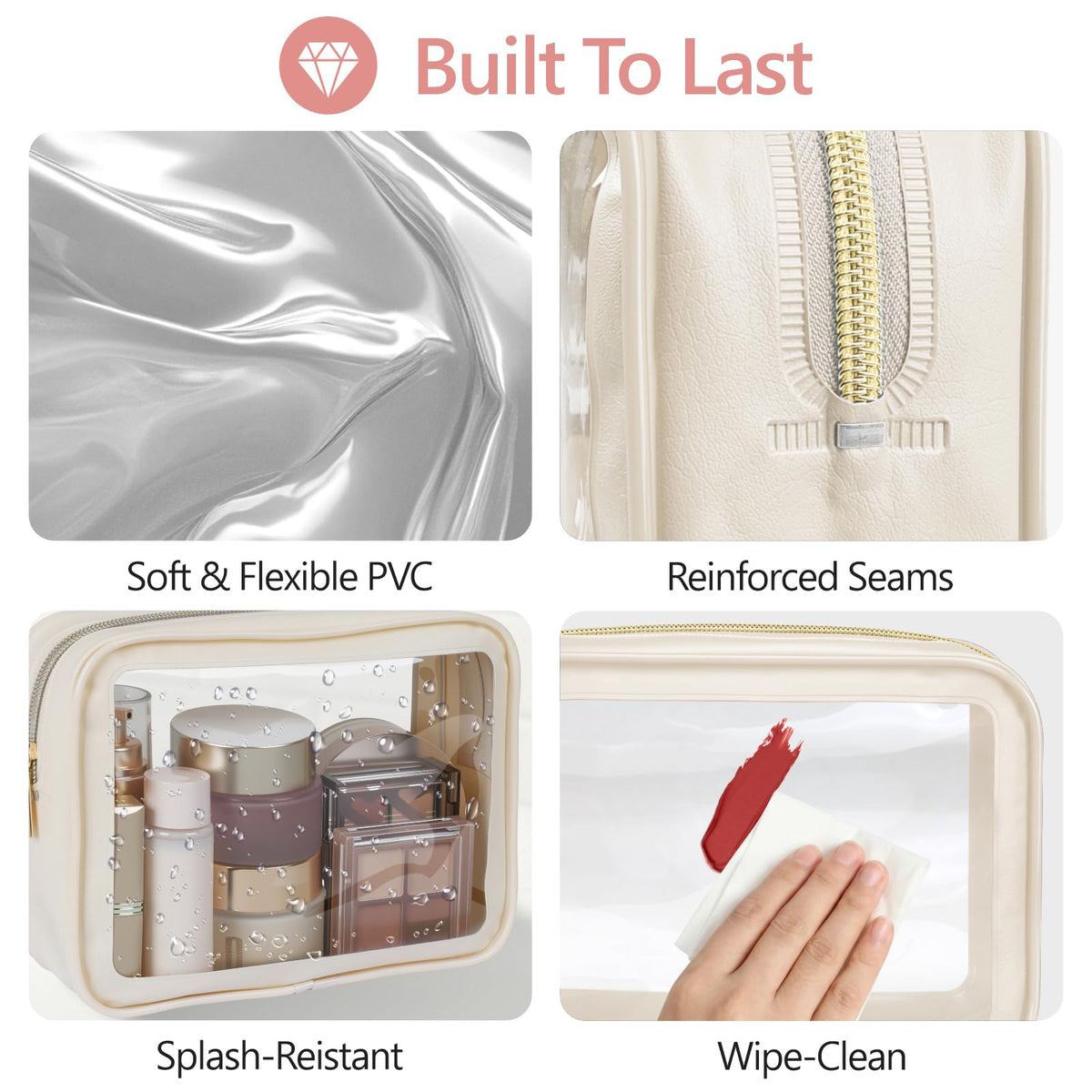PACKISM Clear Makeup Bag Travel - 3 Pack TSA Approved Toiletry Bag, Beige - thewildfolk PACKISM Clear Makeup Bag Travel - 3 Pack TSA Approved Toiletry Bag, Beige