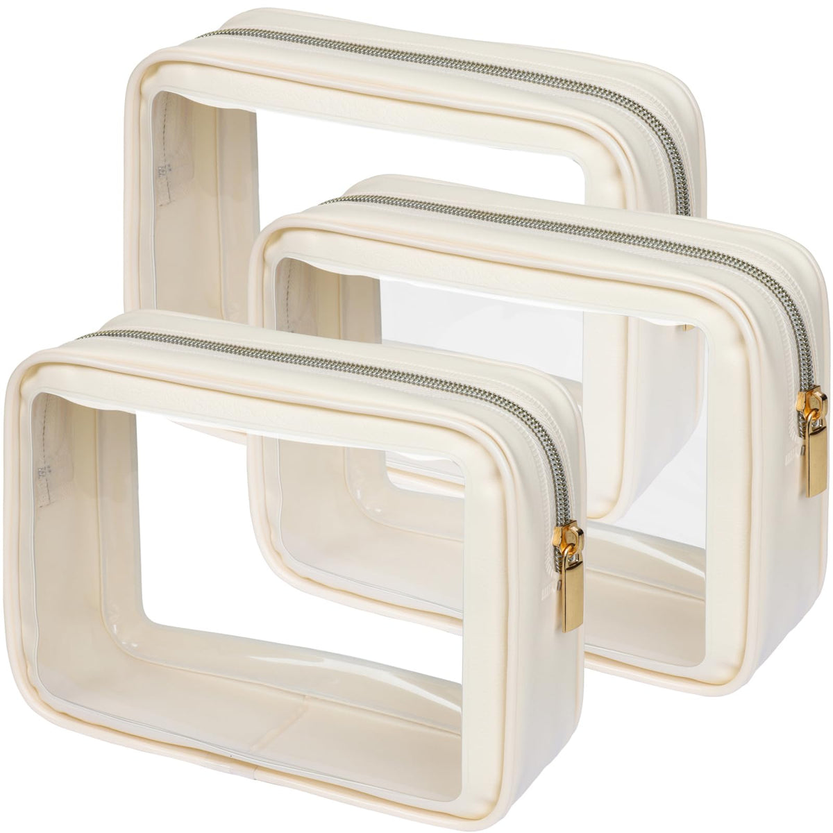 PACKISM Clear Makeup Bag Travel - 3 Pack TSA Approved Toiletry Bag, Beige - thewildfolk PACKISM Clear Makeup Bag Travel - 3 Pack TSA Approved Toiletry Bag, Beige