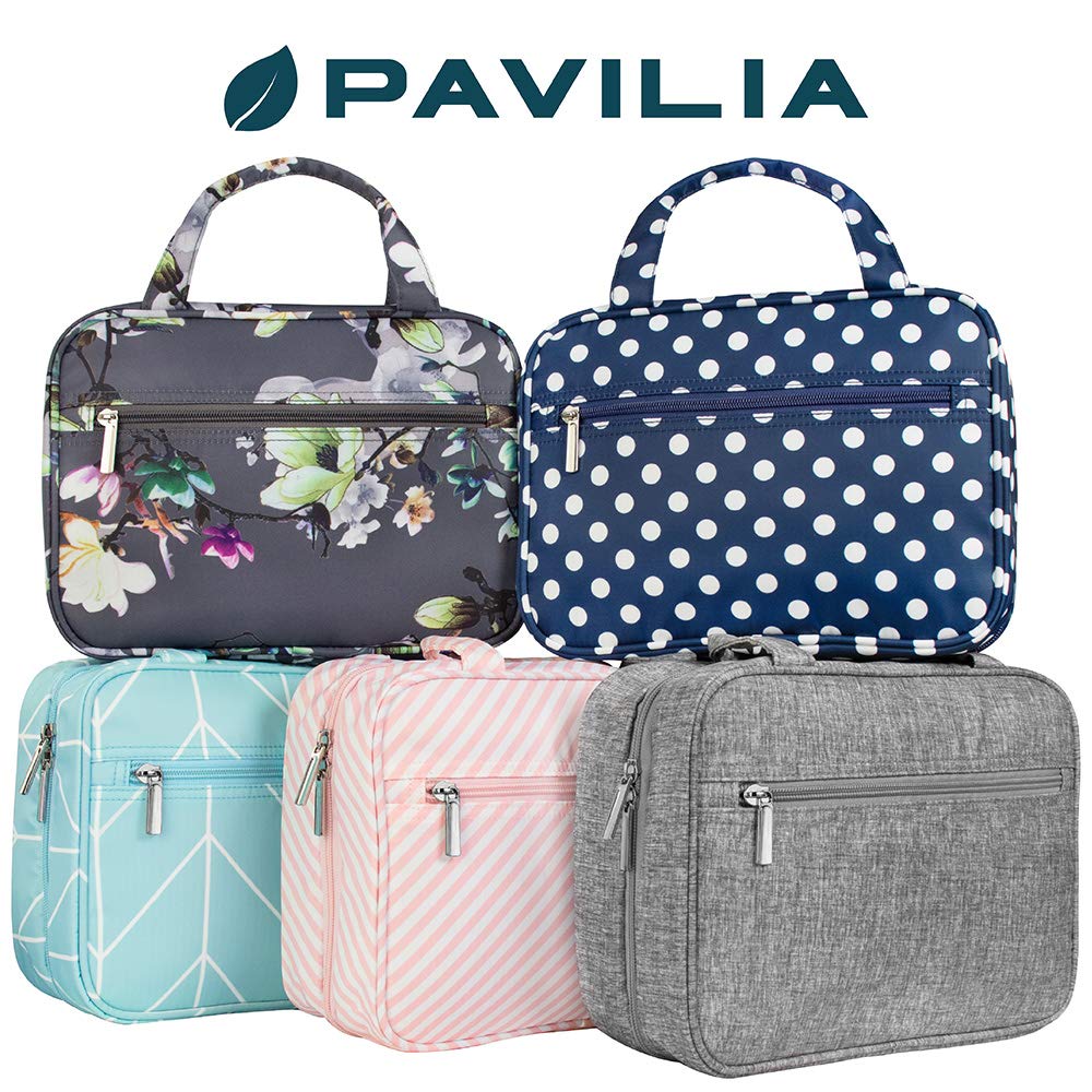 PAVILIA Hanging Toiletry Bag for Women, Portable Makeup Organizer, Navy Dot - thewildfolk PAVILIA Hanging Toiletry Bag for Women, Portable Makeup Organizer, Navy Dot
