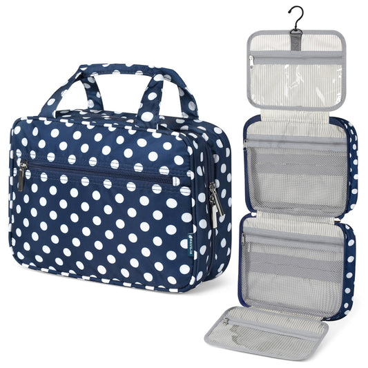 PAVILIA Hanging Toiletry Bag for Women, Portable Makeup Organizer, Navy Dot - thewildfolk PAVILIA Hanging Toiletry Bag for Women, Portable Makeup Organizer, Navy Dot