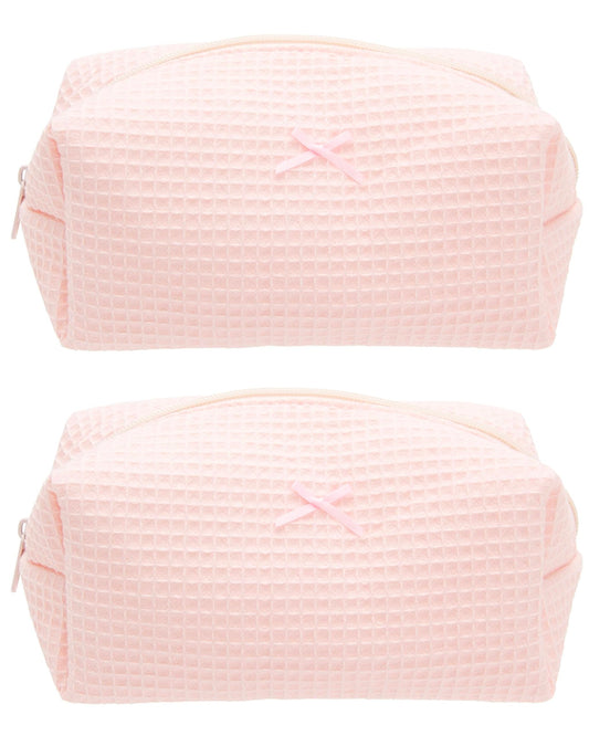 PAZIMIIK Cozy Makeup Bag for Women,Zipper Cosmetic Pouch,Waffle Pink,2 Pack - thewildfolk PAZIMIIK Cozy Makeup Bag for Women,Zipper Cosmetic Pouch,Waffle Pink,2 Pack