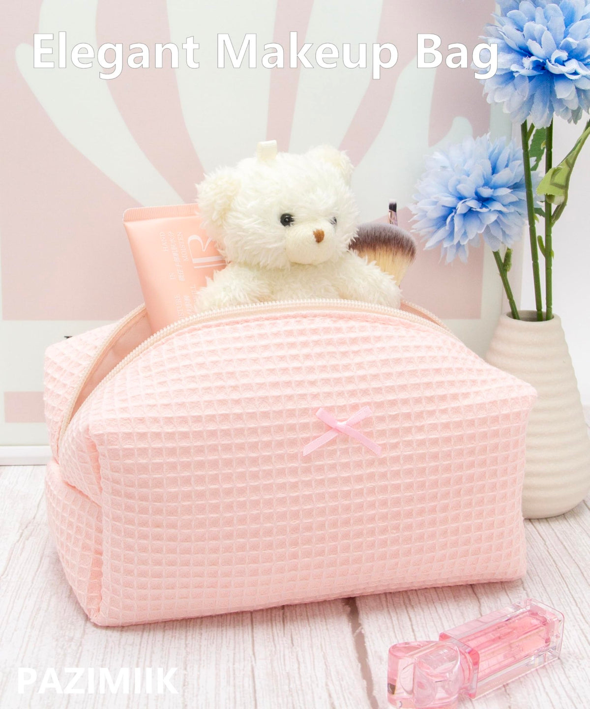 PAZIMIIK Cozy Makeup Bag for Women,Zipper Cosmetic Pouch,Waffle Pink,2 Pack - thewildfolk PAZIMIIK Cozy Makeup Bag for Women,Zipper Cosmetic Pouch,Waffle Pink,2 Pack