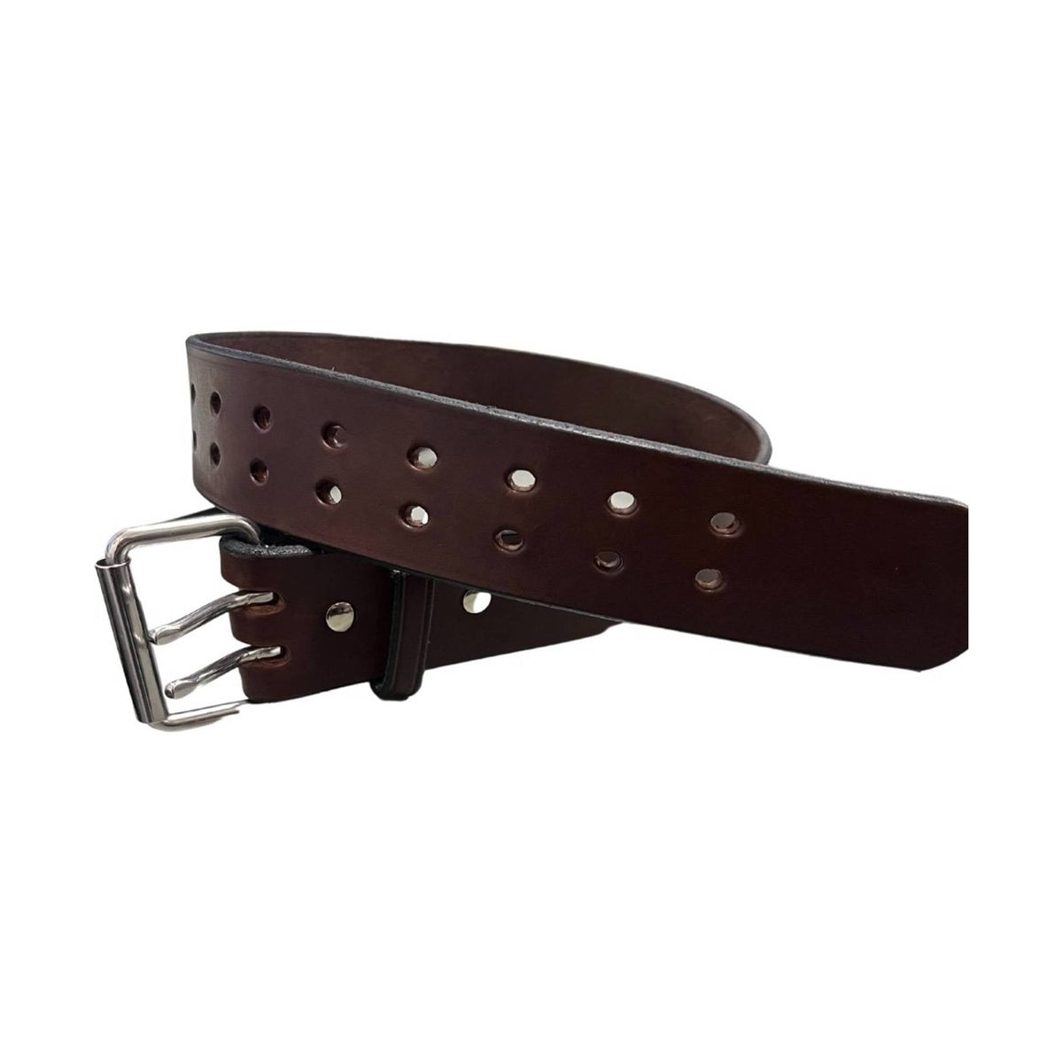P&B Amish Men's Double Prong Leather Belt - Dark Brown