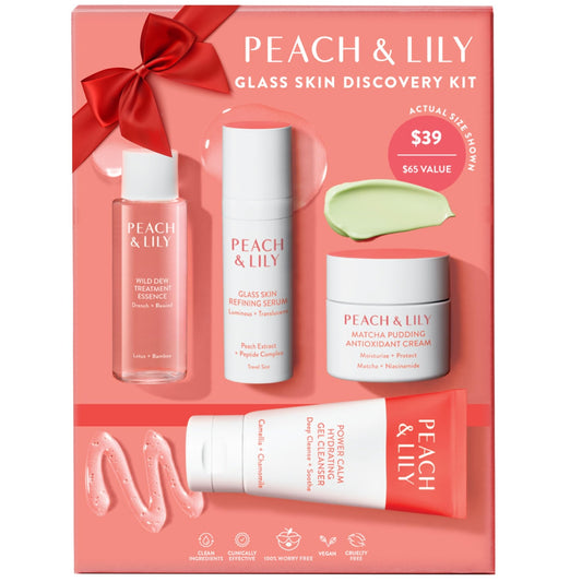 Peach & Lily - Glass Skin Discovery Kit (4 Products) - 1 Cleanser, 1 Essence, 1 Serum & 1 Cream - Skin Care Set - Acne Routine - Travel Essentials - Self Care - Vegan & Cruelty Free - Korean Beauty - thewildfolk Peach & Lily - Glass Skin Discovery Kit (4 Products) - 1 Cleanser, 1 Essence, 1 Serum & 1 Cream - Skin Care Set - Acne Routine - Travel Essentials - Self Care - Vegan & Cruelty Free - Korean Beauty