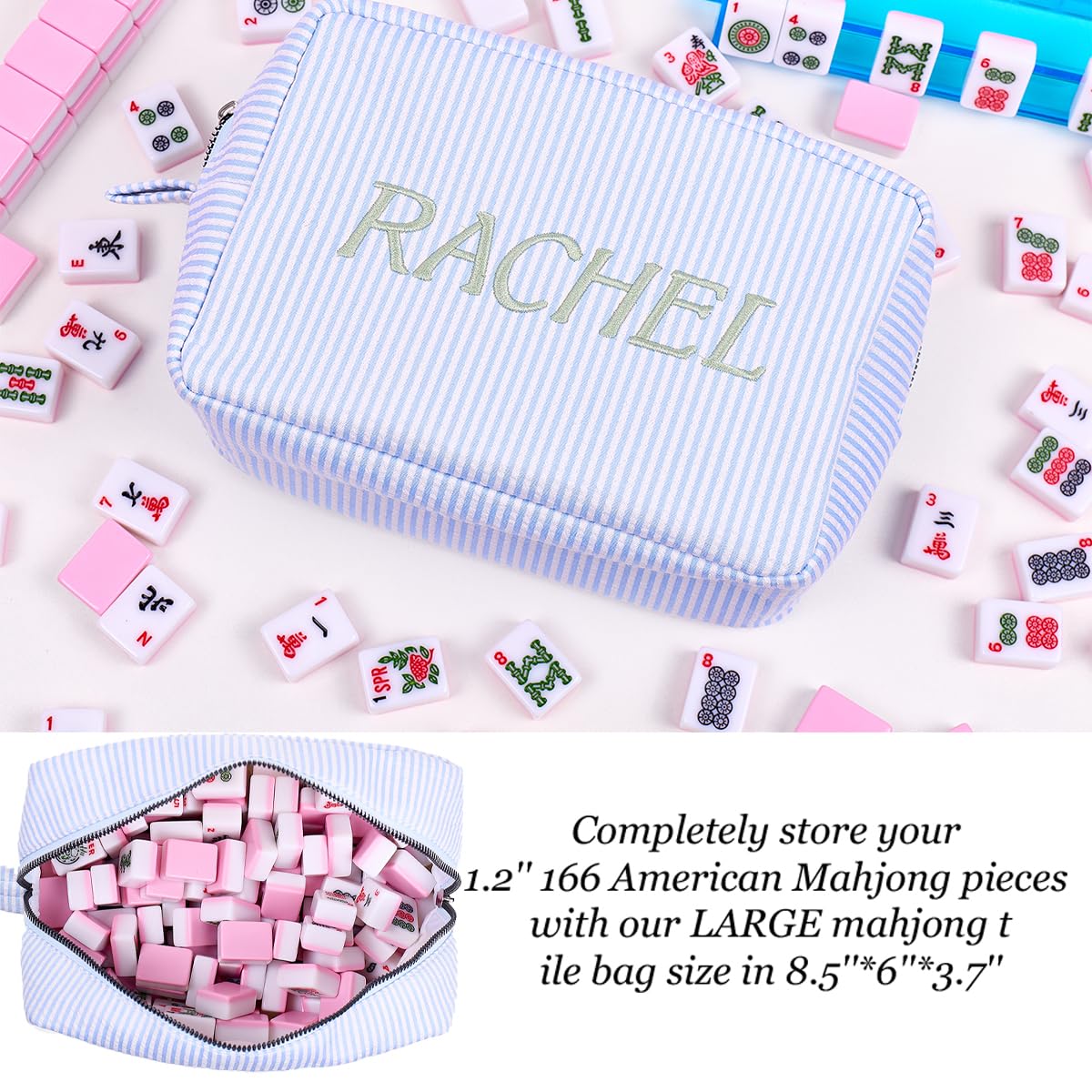 Personalized Cosmetic Bag with Name, Cute Custom Makeup Bags for Women Girls Seersucker Bridesmaid Travel Bag, Organizer Storage Pouch, Cute Pattern, Available to Match Travel Bags - thewildfolk Personalized Cosmetic Bag with Name, Cute Custom Makeup Bags for Women Girls Seersucker Bridesmaid Travel Bag, Organizer Storage Pouch, Cute Pattern, Available to Match Travel Bags