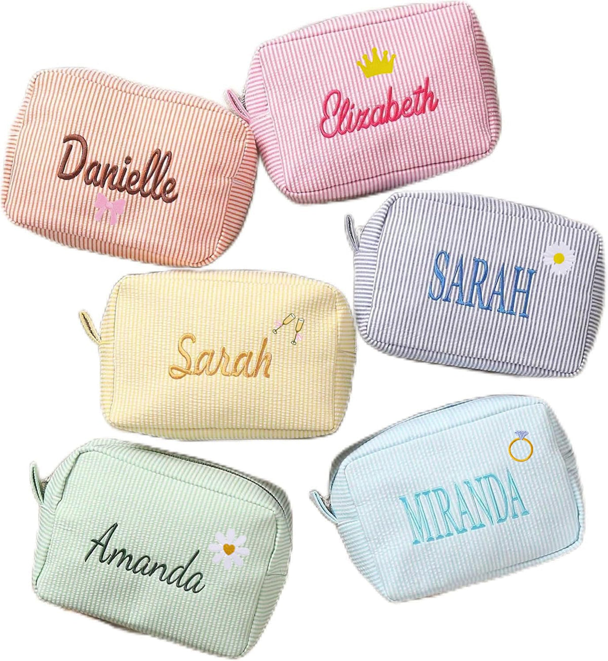 Personalized Cosmetic Bag with Name, Cute Custom Makeup Bags for Women Girls Seersucker Bridesmaid Travel Bag, Organizer Storage Pouch, Cute Pattern, Available to Match Travel Bags - thewildfolk Personalized Cosmetic Bag with Name, Cute Custom Makeup Bags for Women Girls Seersucker Bridesmaid Travel Bag, Organizer Storage Pouch, Cute Pattern, Available to Match Travel Bags