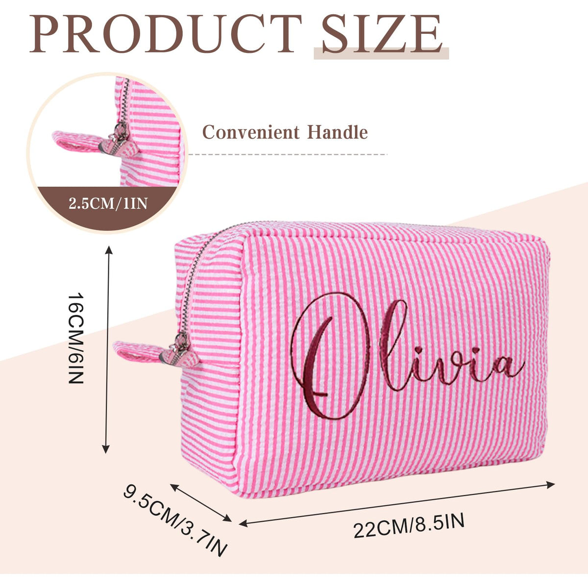 Personalized Cosmetic Bag with Name, Cute Custom Makeup Bags for Women Girls Seersucker Bridesmaid Travel Bag, Organizer Storage Pouch, Cute Pattern, Available to Match Travel Bags - thewildfolk Personalized Cosmetic Bag with Name, Cute Custom Makeup Bags for Women Girls Seersucker Bridesmaid Travel Bag, Organizer Storage Pouch, Cute Pattern, Available to Match Travel Bags