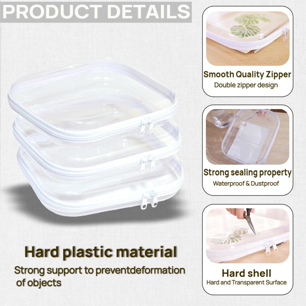 PGAXM 3PCS Clear Hard Plastic Zipper Case, Double Zippers Hard Pouch, Portable Travel Organizer Bin Clear Makeup Bag for Toy Storage, Snack Bag, Cosmetics, Diaper Bag, Toiletry Bag (3PCS-L) - thewildfolk PGAXM 3PCS Clear Hard Plastic Zipper Case, Double Zippers Hard Pouch, Portable Travel Organizer Bin Clear Makeup Bag for Toy Storage, Snack Bag, Cosmetics, Diaper Bag, Toiletry Bag (3PCS-L)