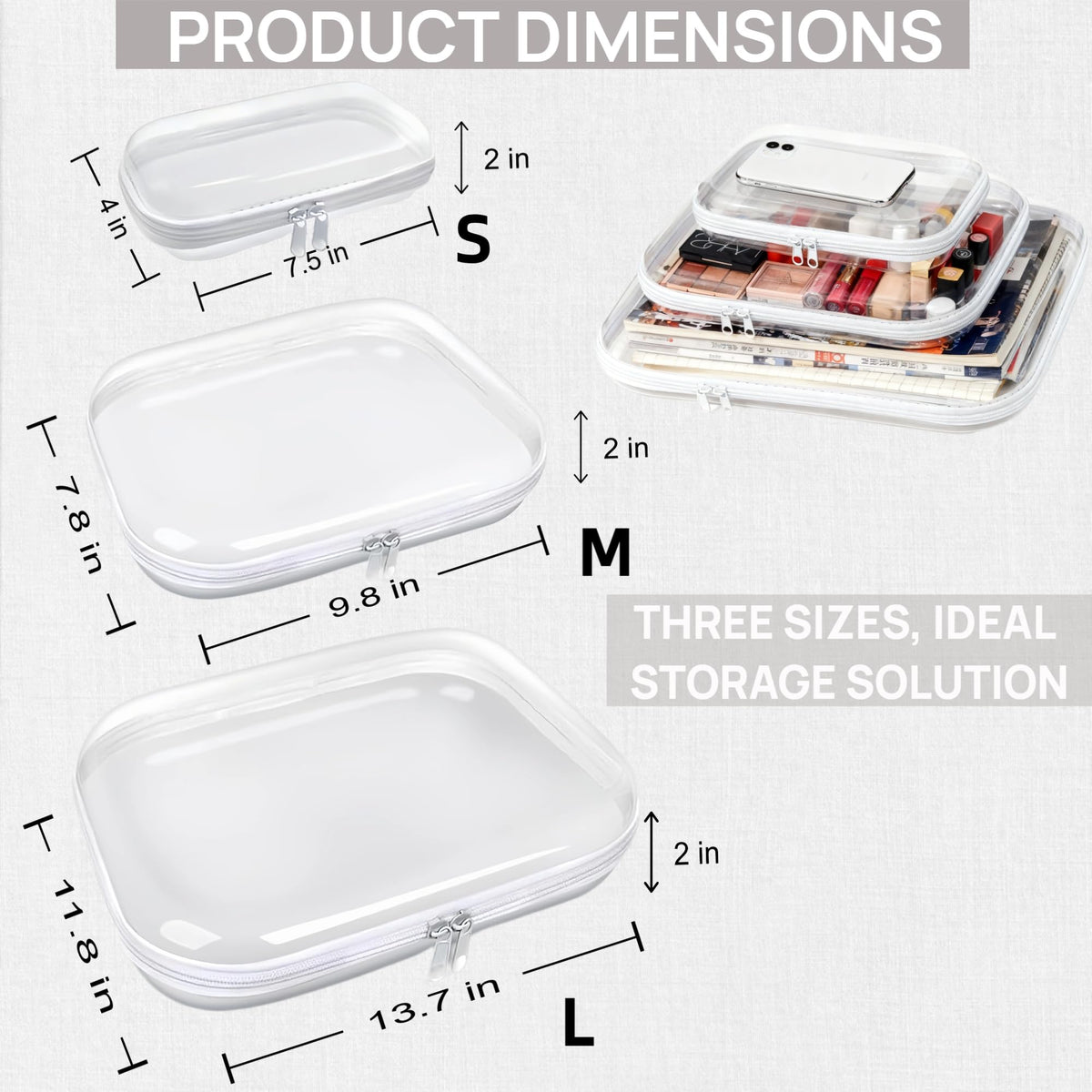PGAXM 3PCS Clear Hard Plastic Zipper Case, Double Zippers Hard Pouch, Portable Travel Organizer Bin Clear Makeup Bag for Toy Storage, Snack Bag, Cosmetics, Diaper Bag, Toiletry Bag (3PCS-L) - thewildfolk PGAXM 3PCS Clear Hard Plastic Zipper Case, Double Zippers Hard Pouch, Portable Travel Organizer Bin Clear Makeup Bag for Toy Storage, Snack Bag, Cosmetics, Diaper Bag, Toiletry Bag (3PCS-L)