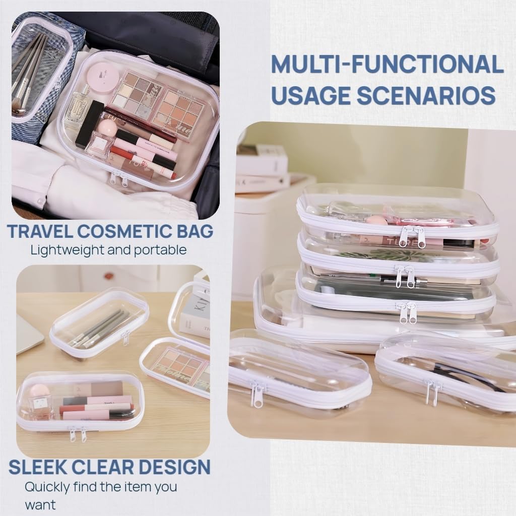 PGAXM 3PCS Clear Hard Plastic Zipper Case, Double Zippers Hard Pouch, Portable Travel Organizer Bin Clear Makeup Bag for Toy Storage, Snack Bag, Cosmetics, Diaper Bag, Toiletry Bag (3PCS-L) - thewildfolk PGAXM 3PCS Clear Hard Plastic Zipper Case, Double Zippers Hard Pouch, Portable Travel Organizer Bin Clear Makeup Bag for Toy Storage, Snack Bag, Cosmetics, Diaper Bag, Toiletry Bag (3PCS-L)