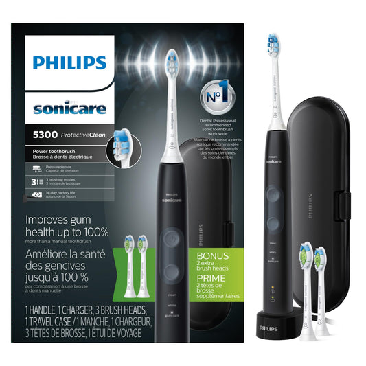 Philips Sonicare 5300 Rechargeable Electric Toothbrush, 3 Brush Head, Black - thewildfolk Philips Sonicare 5300 Rechargeable Electric Toothbrush, 3 Brush Head, Black