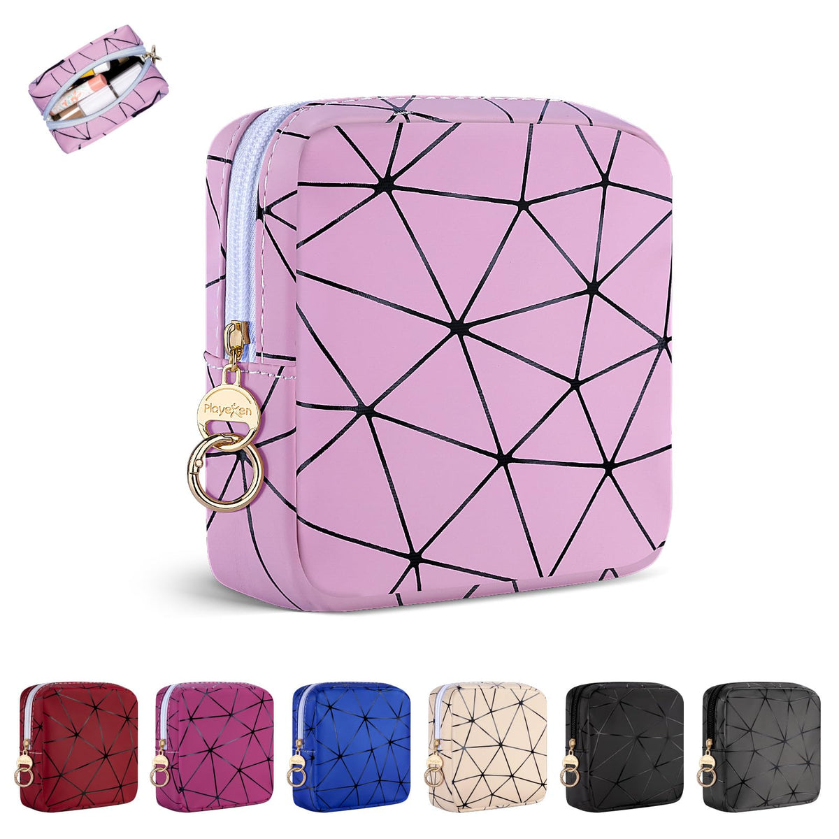 Playexen 4.5 inch Mini Makeup Bag, Small Cosmetics Bag for Purse with Ring Buckle, Portable Travel Makeup Pouch for Women Girls (Pink, Small) - thewildfolk Playexen 4.5 inch Mini Makeup Bag, Small Cosmetics Bag for Purse with Ring Buckle, Portable Travel Makeup Pouch for Women Girls (Pink, Small)