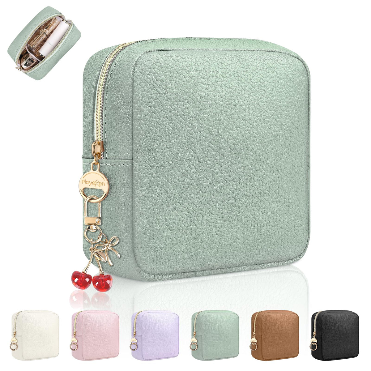Playexen 4.9" Small Makeup Bag for Purse, PU Mini Cosmetic Bag with Ring Buckle, Portable Small Makeup Travel Toiletry Pouches for Women, Birthday/Wedding/Christmas Gifts (Green) - thewildfolk Playexen 4.9" Small Makeup Bag for Purse, PU Mini Cosmetic Bag with Ring Buckle, Portable Small Makeup Travel Toiletry Pouches for Women, Birthday/Wedding/Christmas Gifts (Green)