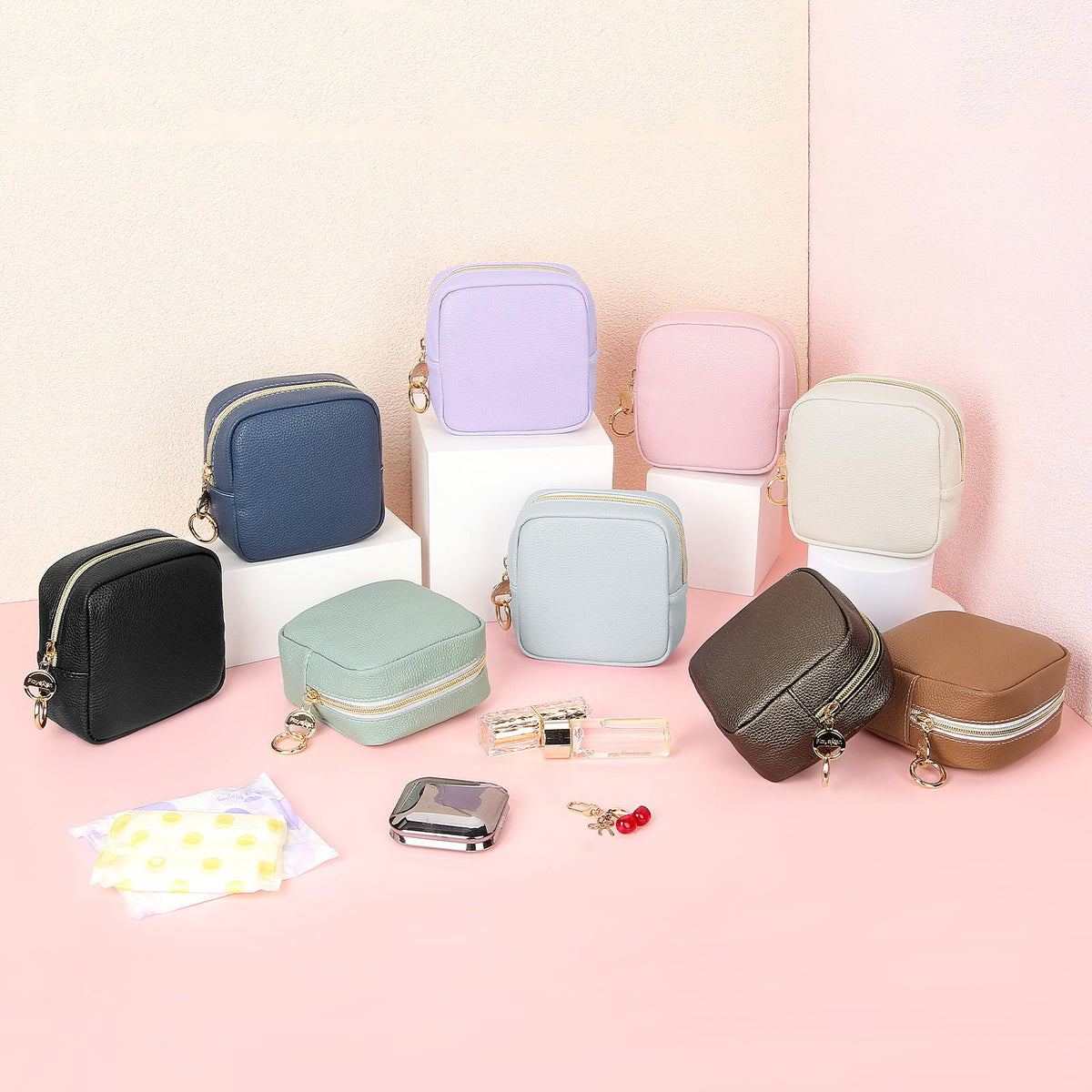 Playexen 4.9" Small Makeup Bag for Purse, PU Mini Cosmetic Bag with Ring Buckle, Portable Small Makeup Travel Toiletry Pouches for Women, Birthday/Wedding/Christmas Gifts (Green) - thewildfolk Playexen 4.9" Small Makeup Bag for Purse, PU Mini Cosmetic Bag with Ring Buckle, Portable Small Makeup Travel Toiletry Pouches for Women, Birthday/Wedding/Christmas Gifts (Green)