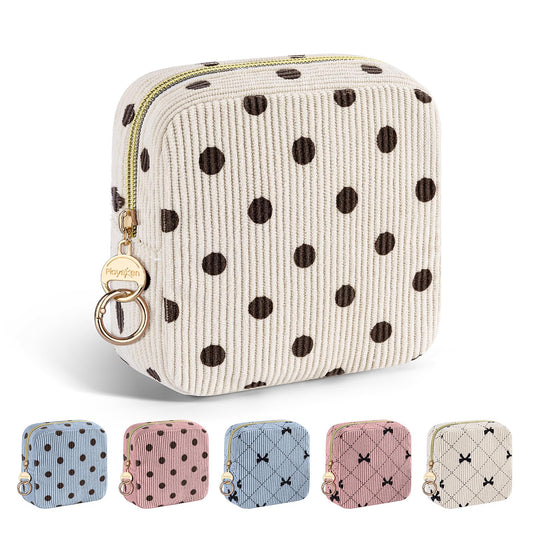 Playexen Corduroy Mini Makeup Bag, Small Cosmetics Bag for Purse, D-Beige - thewildfolk Playexen Corduroy Mini Makeup Bag, Small Cosmetics Bag for Purse, D-Beige