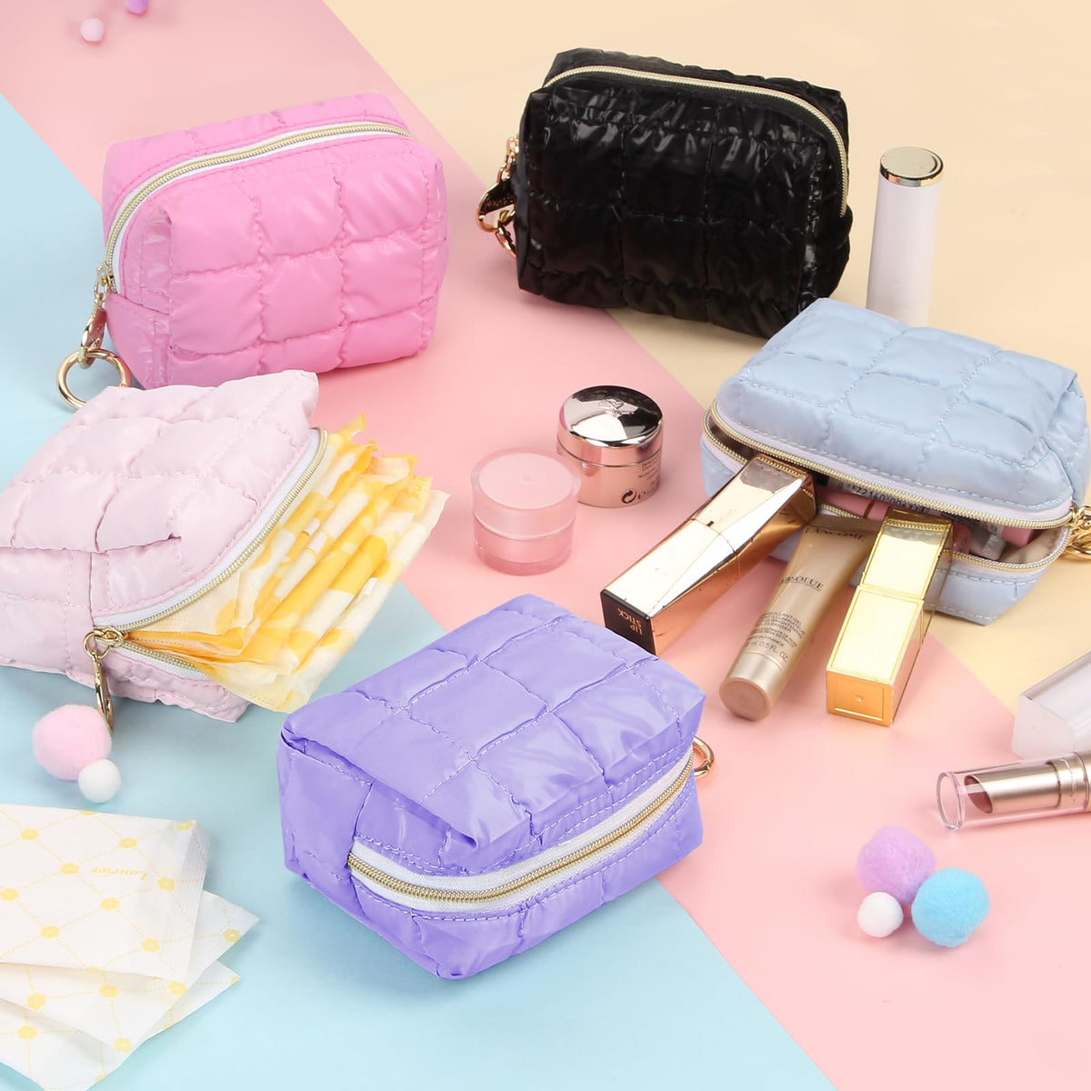 Playexen Puffy Mini Makeup Bag, Cute Quilted Small Cosmetic Bag for Purse, Portable Travel Makeup Pouch for Lipsticks, Chapsticks, Earphone, Credit Card, Birthday/Wedding/Christmas Gifts (Pink) - thewildfolk Playexen Puffy Mini Makeup Bag, Cute Quilted Small Cosmetic Bag for Purse, Portable Travel Makeup Pouch for Lipsticks, Chapsticks, Earphone, Credit Card, Birthday/Wedding/Christmas Gifts (Pink)