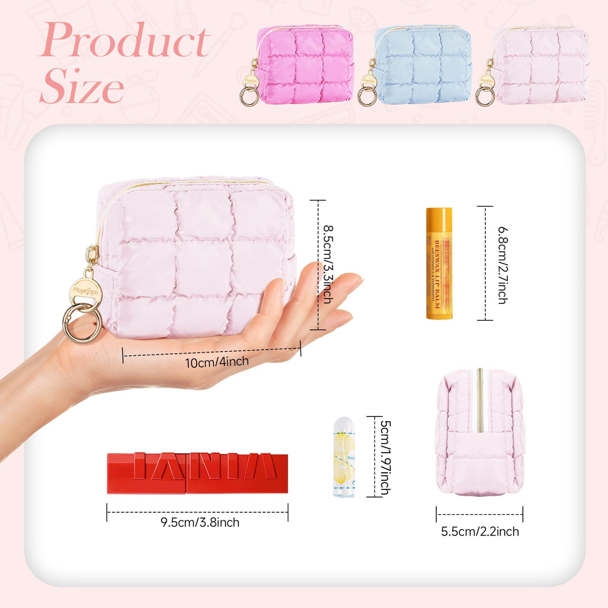 Playexen Puffy Mini Makeup Bag, Cute Quilted Small Cosmetic Bag for Purse, Portable Travel Makeup Pouch for Lipsticks, Chapsticks, Earphone, Credit Card, Birthday/Wedding/Christmas Gifts (Pink) - thewildfolk Playexen Puffy Mini Makeup Bag, Cute Quilted Small Cosmetic Bag for Purse, Portable Travel Makeup Pouch for Lipsticks, Chapsticks, Earphone, Credit Card, Birthday/Wedding/Christmas Gifts (Pink)