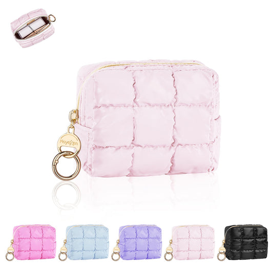 Playexen Puffy Mini Makeup Bag, Cute Quilted Small Cosmetic Bag for Purse, Portable Travel Makeup Pouch for Lipsticks, Chapsticks, Earphone, Credit Card, Birthday/Wedding/Christmas Gifts (Pink) - thewildfolk Playexen Puffy Mini Makeup Bag, Cute Quilted Small Cosmetic Bag for Purse, Portable Travel Makeup Pouch for Lipsticks, Chapsticks, Earphone, Credit Card, Birthday/Wedding/Christmas Gifts (Pink)