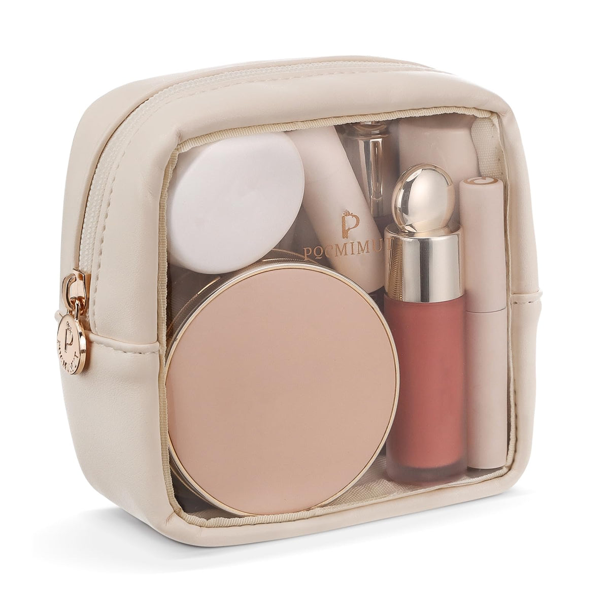 Pocmimut Clear Makeup Bag,Easy to Find Mini Makeup Bag for Purse,Travel Makeup Bag for Car, Compact Cosmetic Pouch for Daily Essentials,Beige - thewildfolk Pocmimut Clear Makeup Bag,Easy to Find Mini Makeup Bag for Purse,Travel Makeup Bag for Car, Compact Cosmetic Pouch for Daily Essentials,Beige