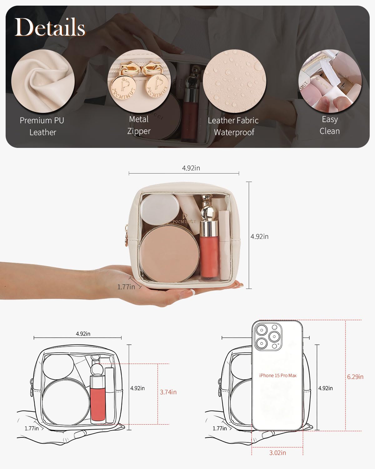 Pocmimut Clear Makeup Bag,Easy to Find Mini Makeup Bag for Purse,Travel Makeup Bag for Car, Compact Cosmetic Pouch for Daily Essentials,Beige - thewildfolk Pocmimut Clear Makeup Bag,Easy to Find Mini Makeup Bag for Purse,Travel Makeup Bag for Car, Compact Cosmetic Pouch for Daily Essentials,Beige
