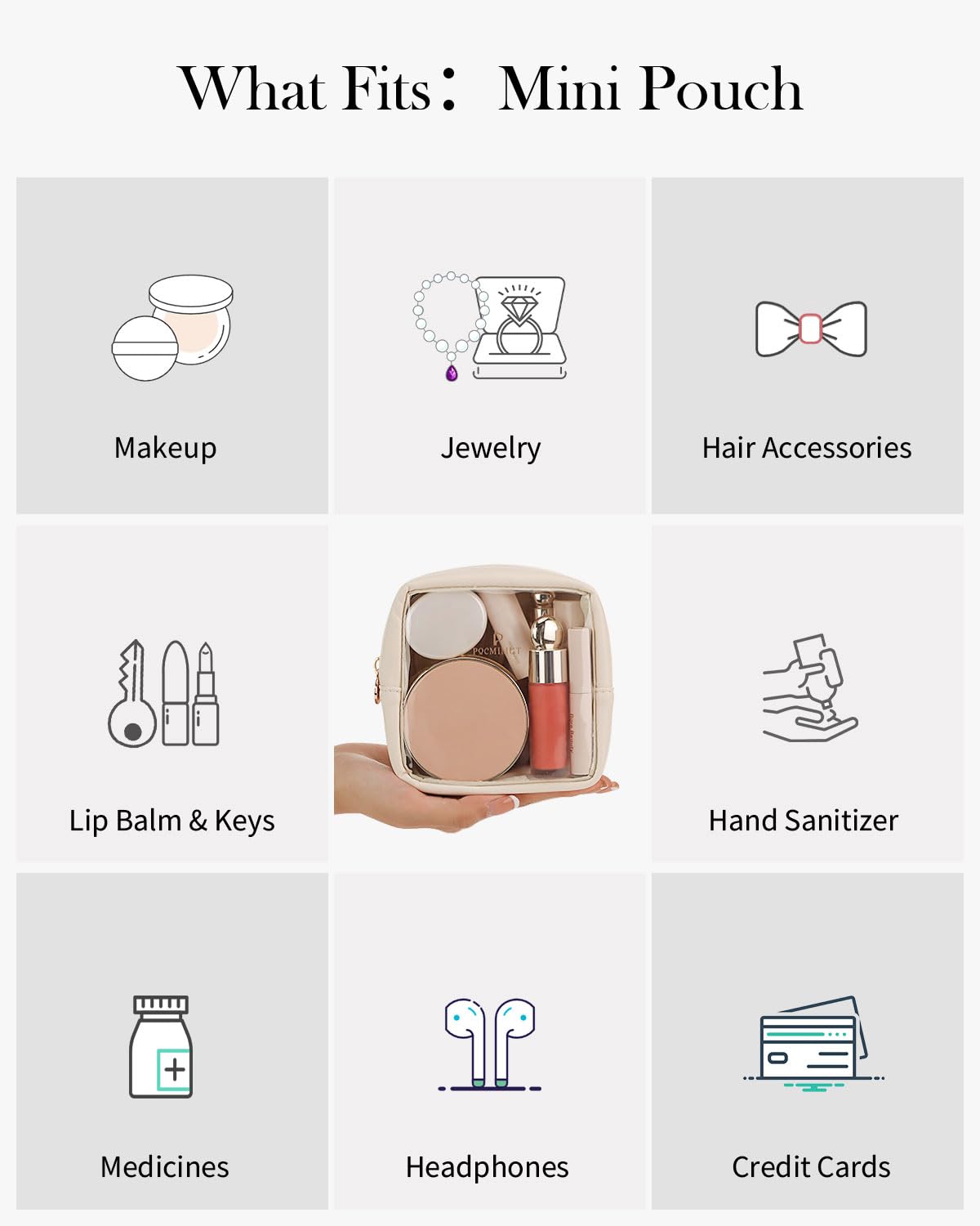 Pocmimut Clear Makeup Bag,Easy to Find Mini Makeup Bag for Purse,Travel Makeup Bag for Car, Compact Cosmetic Pouch for Daily Essentials,Beige - thewildfolk Pocmimut Clear Makeup Bag,Easy to Find Mini Makeup Bag for Purse,Travel Makeup Bag for Car, Compact Cosmetic Pouch for Daily Essentials,Beige