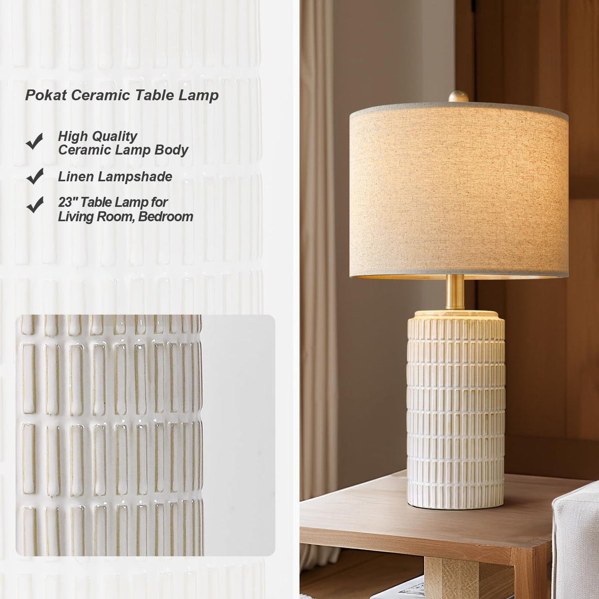 PoKat 23" Modern Ceramic Table Lamp Set of 2 for Living Room Bedroom, White - thewildfolk PoKat 23" Modern Ceramic Table Lamp Set of 2 for Living Room Bedroom, White