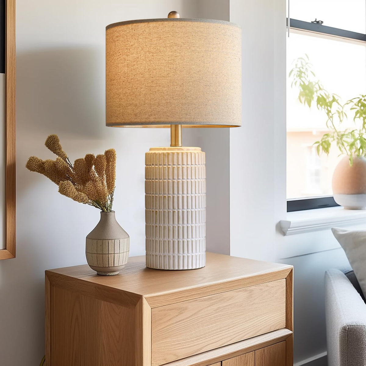 PoKat 23" Modern Ceramic Table Lamp Set of 2 for Living Room Bedroom, White - thewildfolk PoKat 23" Modern Ceramic Table Lamp Set of 2 for Living Room Bedroom, White