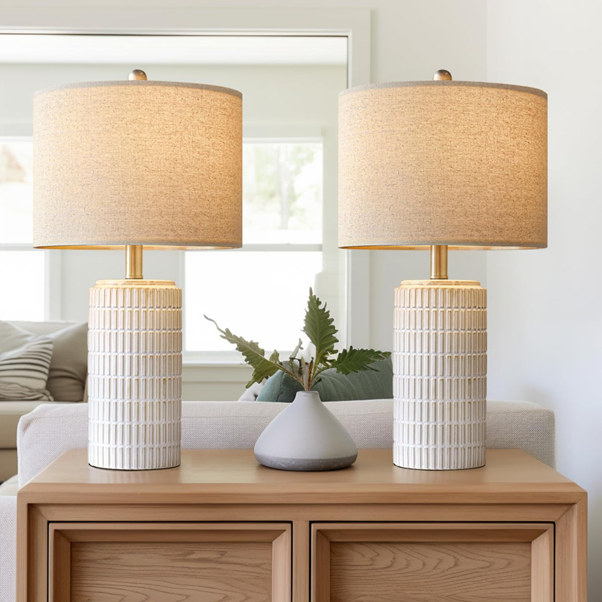 PoKat 23" Modern Ceramic Table Lamp Set of 2 for Living Room Bedroom, White - thewildfolk PoKat 23" Modern Ceramic Table Lamp Set of 2 for Living Room Bedroom, White
