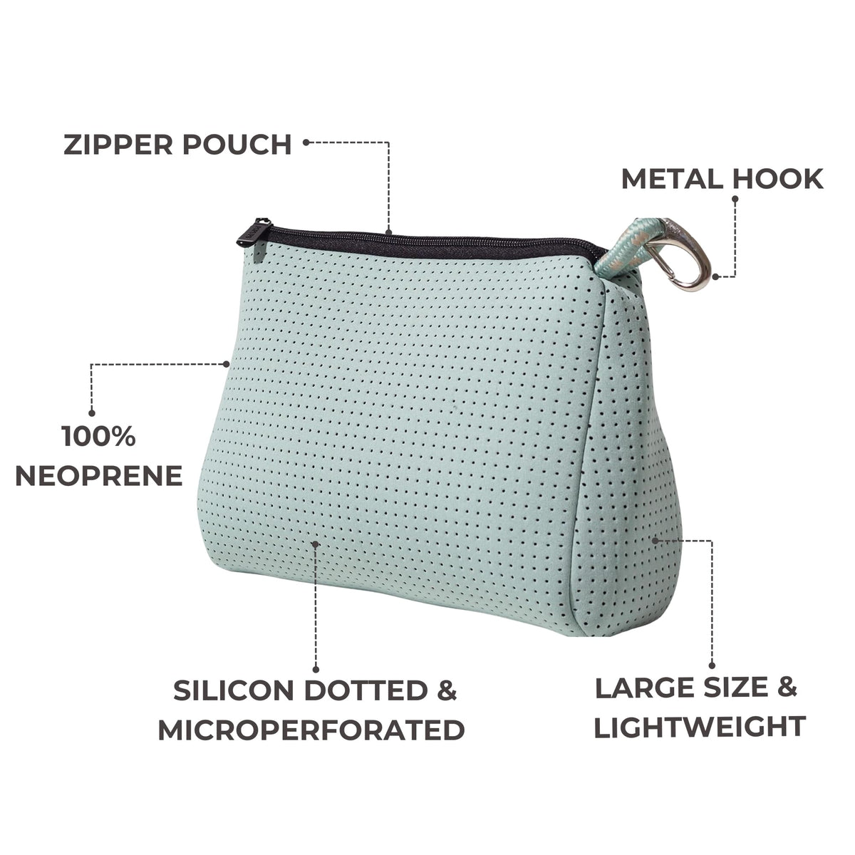 POPUPS Large Makeup Bag with Zipper - Waterproof Neoprene Cosmetic Bag 7.7 x 10.75 x 5 inches - Pouch Minty Green - thewildfolk POPUPS Large Makeup Bag with Zipper - Waterproof Neoprene Cosmetic Bag 7.7 x 10.75 x 5 inches - Pouch Minty Green