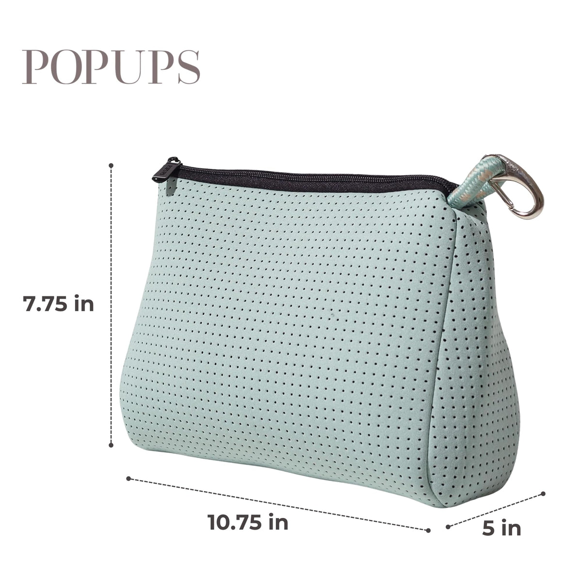 POPUPS Large Makeup Bag with Zipper - Waterproof Neoprene Cosmetic Bag 7.7 x 10.75 x 5 inches - Pouch Minty Green - thewildfolk POPUPS Large Makeup Bag with Zipper - Waterproof Neoprene Cosmetic Bag 7.7 x 10.75 x 5 inches - Pouch Minty Green