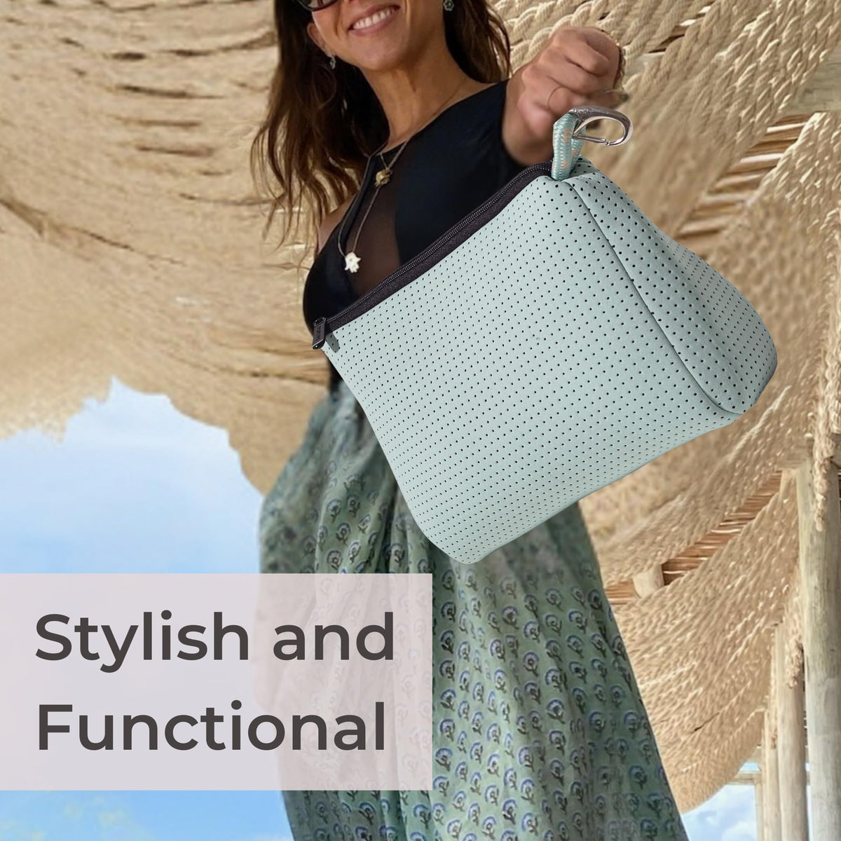 POPUPS Large Makeup Bag with Zipper - Waterproof Neoprene Cosmetic Bag 7.7 x 10.75 x 5 inches - Pouch Minty Green - thewildfolk POPUPS Large Makeup Bag with Zipper - Waterproof Neoprene Cosmetic Bag 7.7 x 10.75 x 5 inches - Pouch Minty Green
