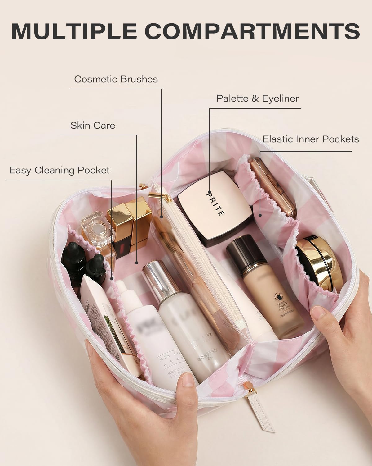 Preppy Stripe Clear Travel Makeup Bag, Waterproof Glossy PVC Cosmetic Organizer with Handle, Large Capacity Toiletry Bag for Women,Travel Organizer Zipper Pouch Beach Vacation Essentials (Pink White) - thewildfolk Preppy Stripe Clear Travel Makeup Bag, Waterproof Glossy PVC Cosmetic Organizer with Handle, Large Capacity Toiletry Bag for Women,Travel Organizer Zipper Pouch Beach Vacation Essentials (Pink White)