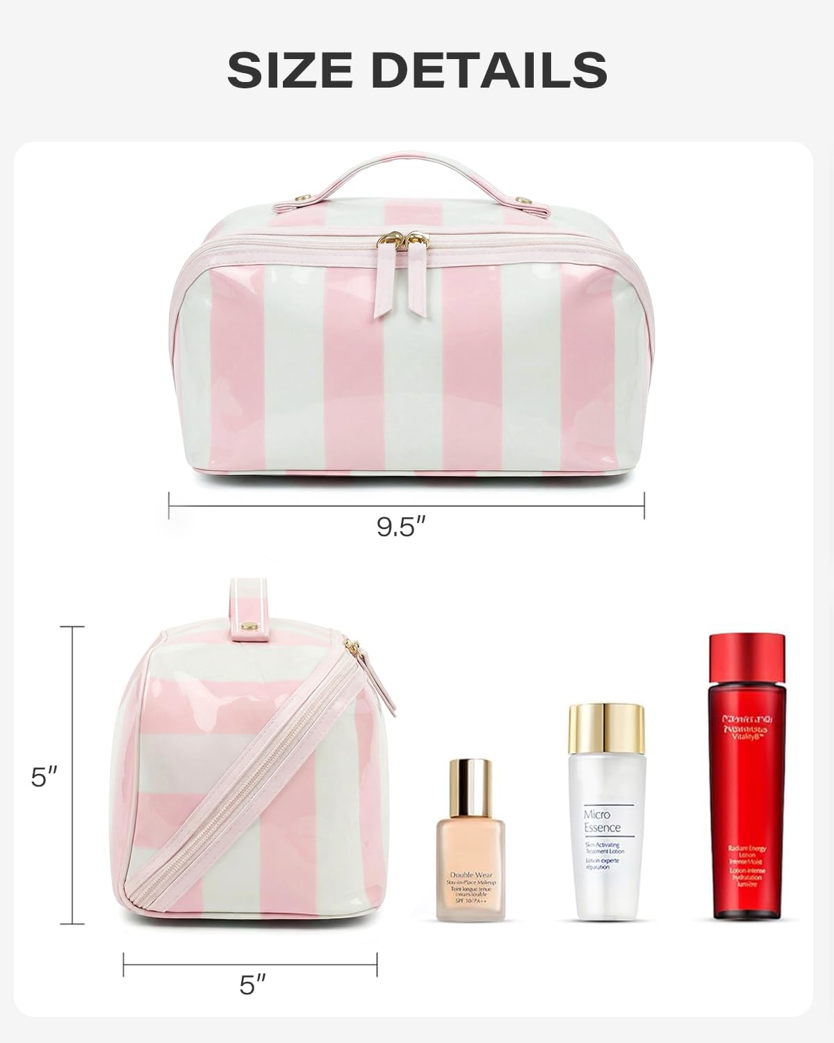 Preppy Stripe Clear Travel Makeup Bag, Waterproof Glossy PVC Cosmetic Organizer with Handle, Large Capacity Toiletry Bag for Women,Travel Organizer Zipper Pouch Beach Vacation Essentials (Pink White) - thewildfolk Preppy Stripe Clear Travel Makeup Bag, Waterproof Glossy PVC Cosmetic Organizer with Handle, Large Capacity Toiletry Bag for Women,Travel Organizer Zipper Pouch Beach Vacation Essentials (Pink White)
