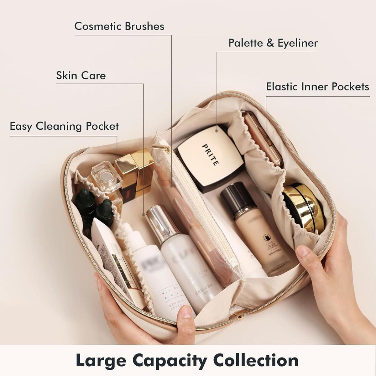 Prite Makeup Bag Travel Toiletry Bag Open Flat Cosmetic Organizer for Women - thewildfolk Prite Makeup Bag Travel Toiletry Bag Open Flat Cosmetic Organizer for Women