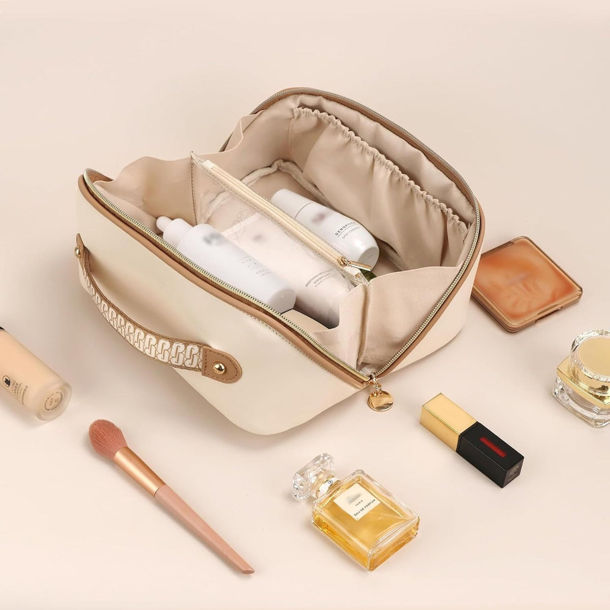 Prite Makeup Bag Travel Toiletry Bag Open Flat Cosmetic Organizer for Women - thewildfolk Prite Makeup Bag Travel Toiletry Bag Open Flat Cosmetic Organizer for Women