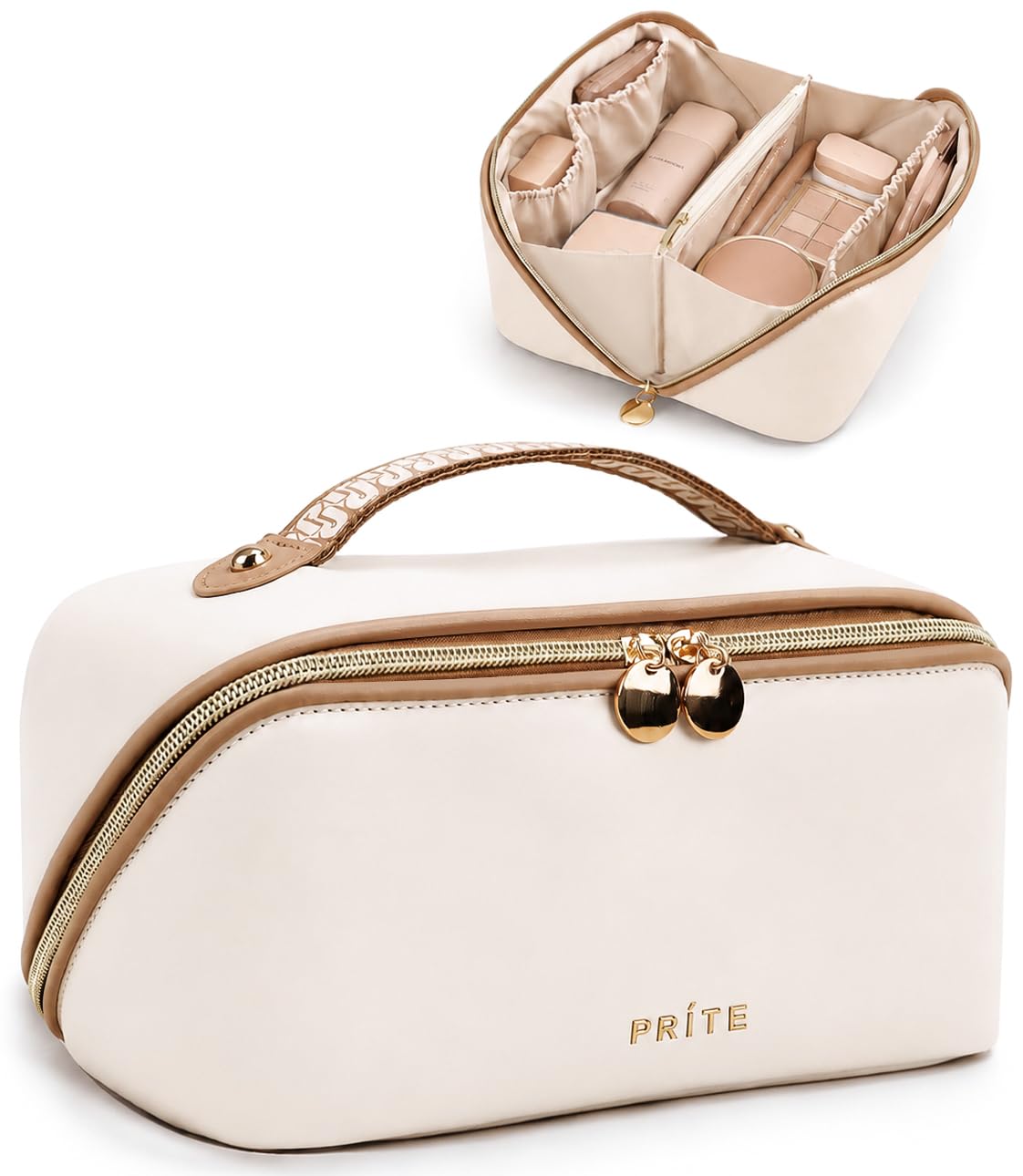 Prite Makeup Bag Travel Toiletry Bag Open Flat Cosmetic Organizer for Women - thewildfolk Prite Makeup Bag Travel Toiletry Bag Open Flat Cosmetic Organizer for Women