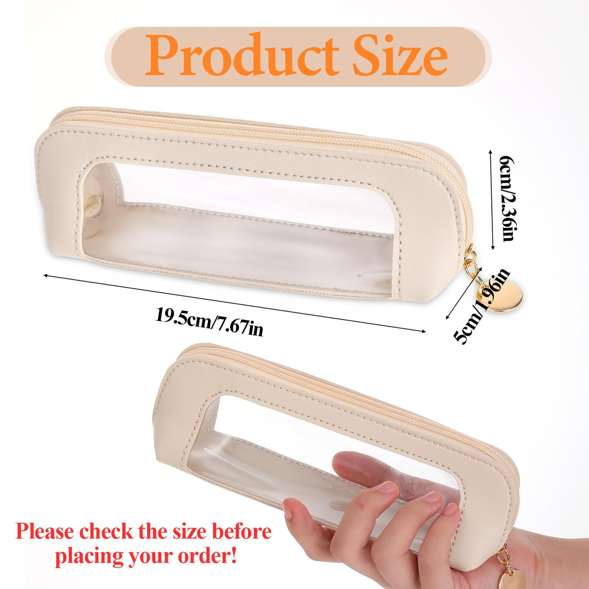 Psyqtsuary Small Clear Makeup Bag, PU Leather Travel Makeup Brush Case Portable Transparent Waterproof Cosmetic Organizer Pouch with Zipper for Women Home Travel Office Cosmetic Storage (Beige) - thewildfolk Psyqtsuary Small Clear Makeup Bag, PU Leather Travel Makeup Brush Case Portable Transparent Waterproof Cosmetic Organizer Pouch with Zipper for Women Home Travel Office Cosmetic Storage (Beige)