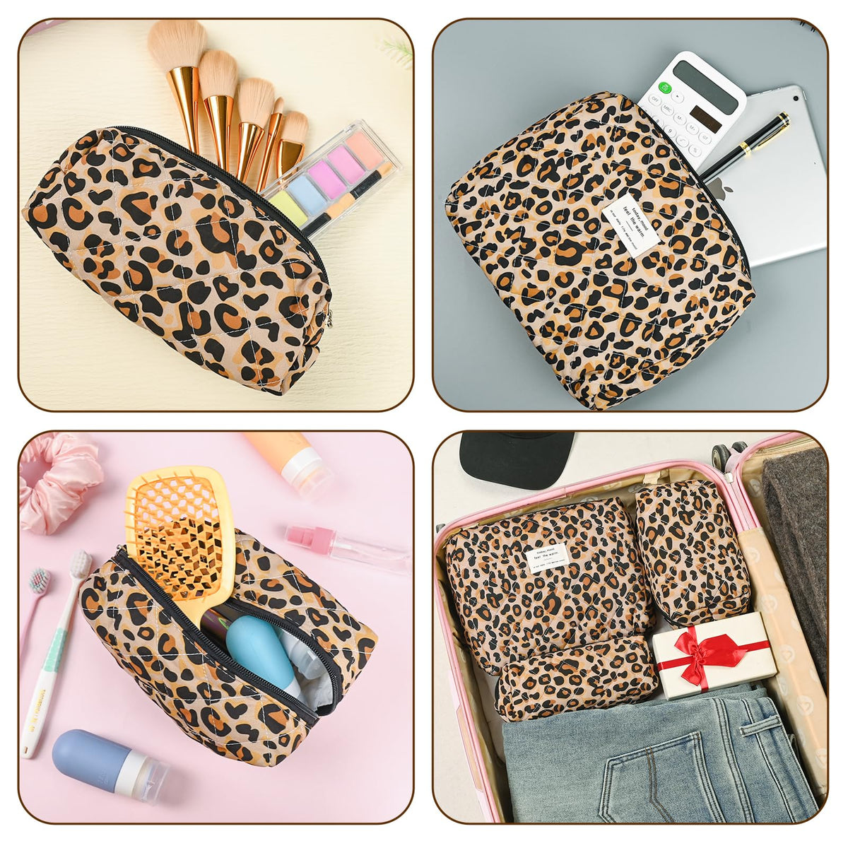 Puchifoda Quilted Makeup Bag Set,3 Pcs Puffy Cosmetic Bags Aesthetic Make Up Bags,Small Zipper Pouch,Travel Toiletry Bag Purse Organizer Pouches for Women (Leopard-Print) - thewildfolk Puchifoda Quilted Makeup Bag Set,3 Pcs Puffy Cosmetic Bags Aesthetic Make Up Bags,Small Zipper Pouch,Travel Toiletry Bag Purse Organizer Pouches for Women (Leopard-Print)